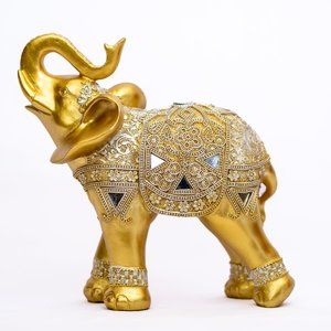 Dalax- 9"(H) Elephant Statue Figurines Home Decor Trunk Facing Upwards  Gift Set
